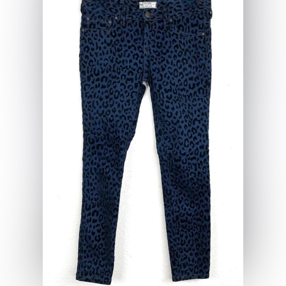 Free People Blue & Black Velvet Animal Print Jeans - Picture 2 of 6